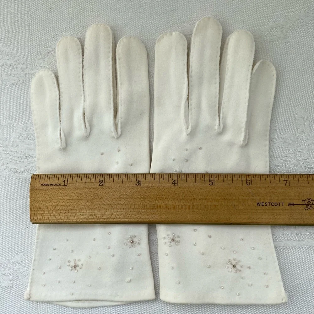 Vintage Beaded Gloves Hand Sewn in Philippines American Made Fabric Small